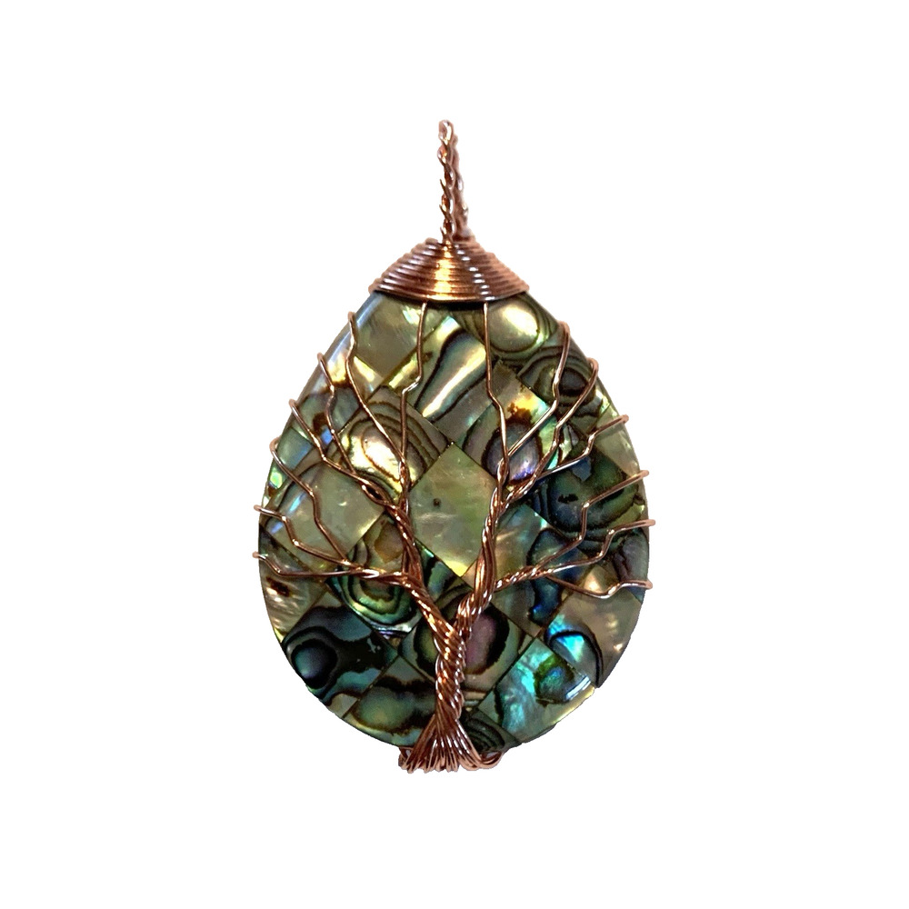 Abalone Shell Handmade Gemstone Copper Wire Wrap Tree Of Life Pendant Jewelry